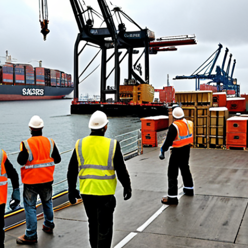 Home 6 **
`Busy European port scene. Cargo ships unloading furniture crates labeled "Export to Sweden." Workers in safety vests and hard hats. Focus on the crates and bustling activity. Slightly overcast sky.`
**