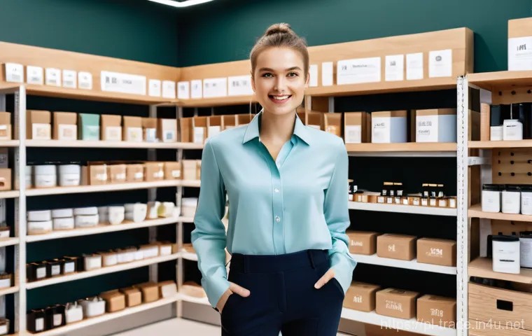 수출입 업무의 실제 사례 - **Prompt:** A confident, young Polish female entrepreneur in her late 20s stands proudly in a modern...
