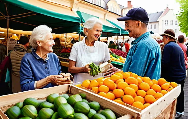 무역업계에서의 CSR 사례 - **Prompt for "Supporting Local Suppliers & Reducing Food Waste"**:
    "A bustling, vibrant Polish f...