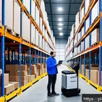Home 20 무역 업무 자동화 트렌드 - A modern Polish warehouse interior featuring advanced intelligent warehouse management systems in op...